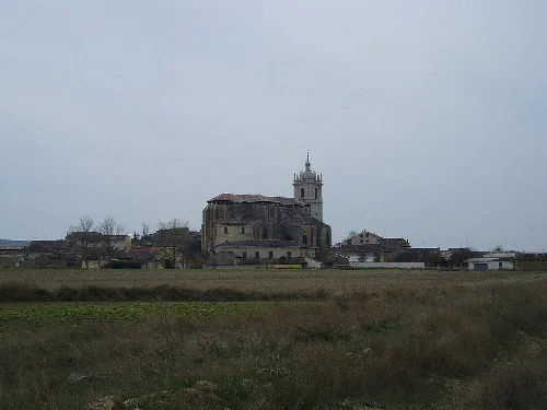 Landscape with church and houses in Támara de Campos, Palencia.