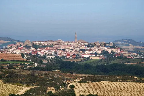 Paisaje con vista de Briones y el castillo de Davalillo en La Rioja