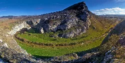 Landscape with cave, river, and valley in Burgos.