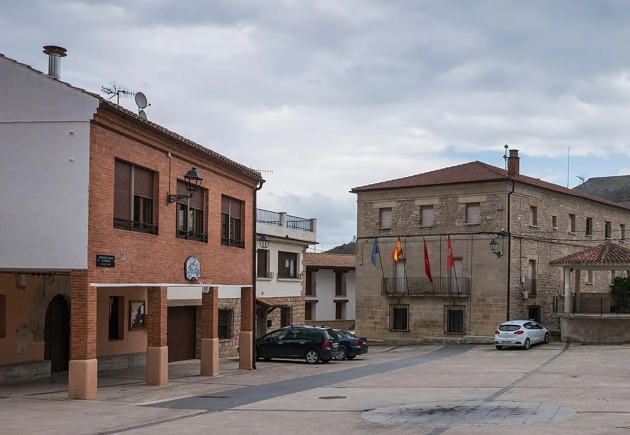 Los Fueros Square in Espronceda, Town Hall. Navarre, Spain