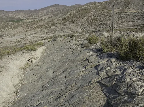 Sedimentary rocks at an archaeological site in Cervera del Río Alhama.