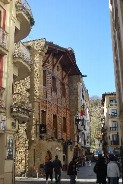 Brick and timber building on a street in Zarautz.