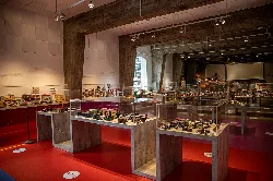 Toy displays in glass cases inside the museum.