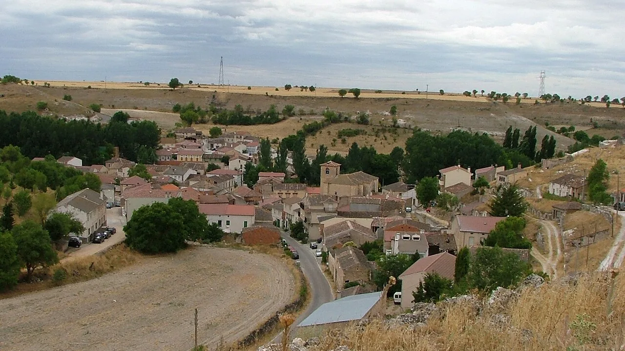 View of houses and rural landscape in Valtiendas, Segovia.