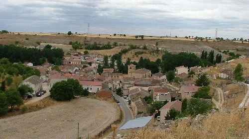 View of houses and rural landscape in Valtiendas, Segovia.