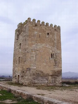Stone tower with battlements in Fraga, Huesca.
