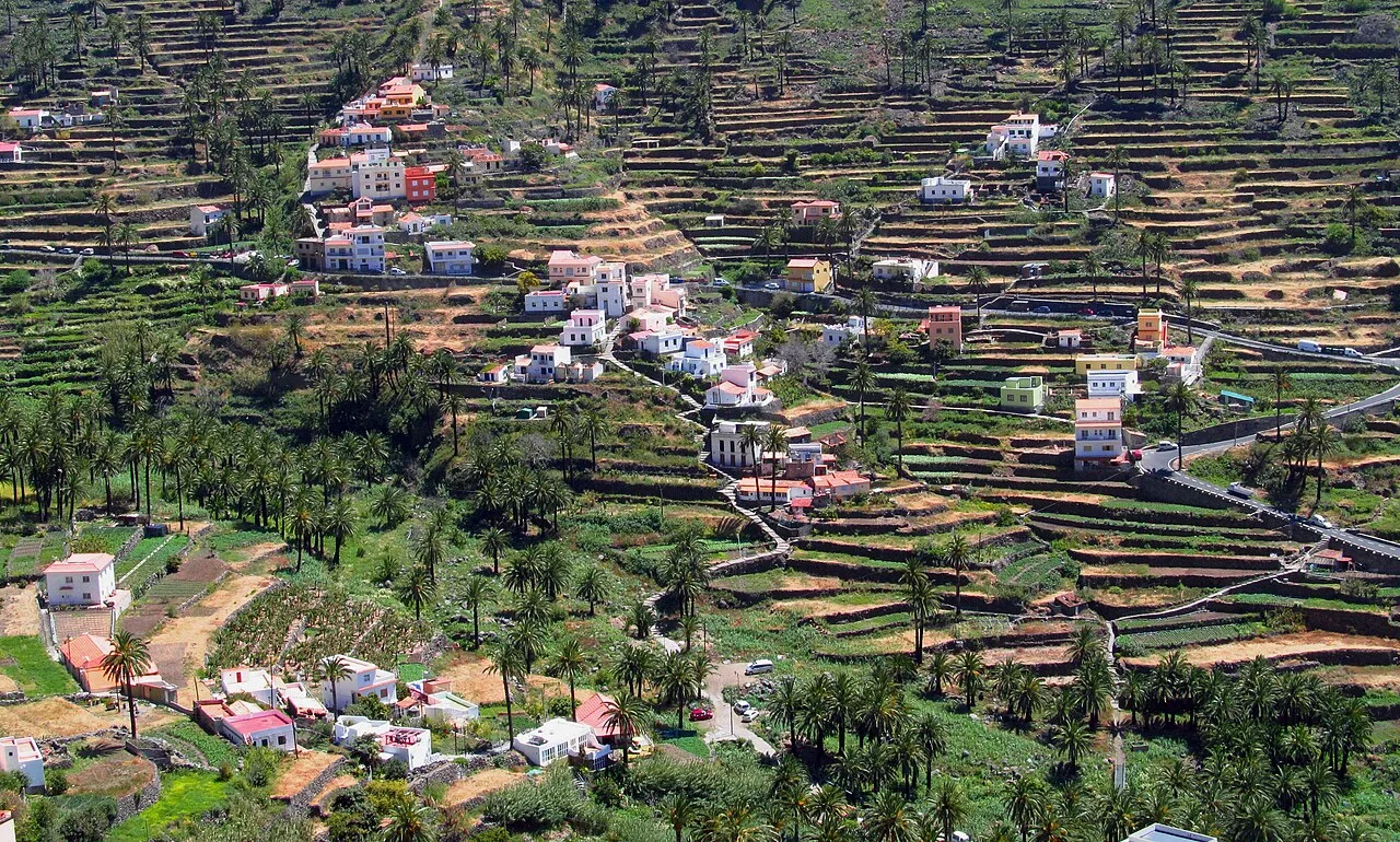 Terraces and houses on the slopes near Valle Gran Rey on La Gomera.