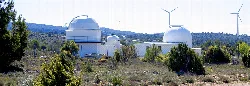Observatories and wind turbines on Santa Catalina's Muela in Aras de los Olmos.