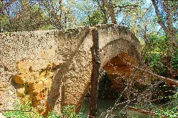 Stone arch bridge in a natural setting.