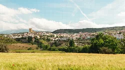 Landscape with city and green hills in Alhama de Granada.