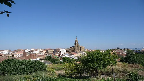 Panoramic view of San Asensio with church and houses in La Rioja.