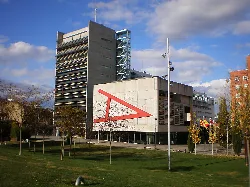 Mollet del Vallès City Hall building with sculpture on the facade.