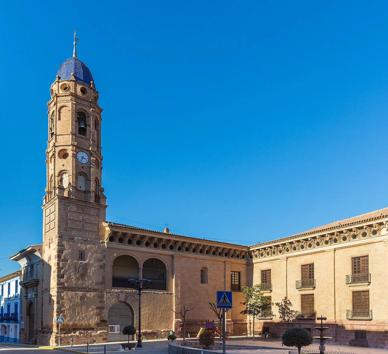 Palace with tower and clock in Morata de Jalón.