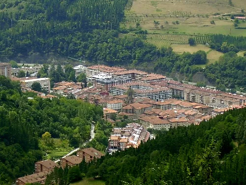 Luftaufnahme von Bergara mit Gebäuden und Natur in Guipúzcoa.
