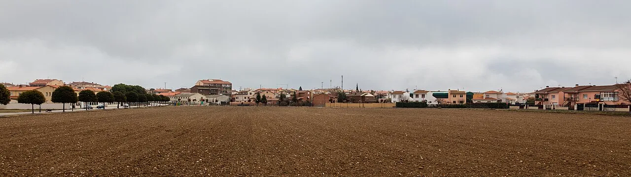 Open field with houses and buildings in Horche, Guadalajara, Spain.