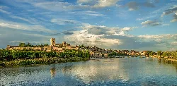 Panoramic view of Zamora Cathedral and the Duero River.