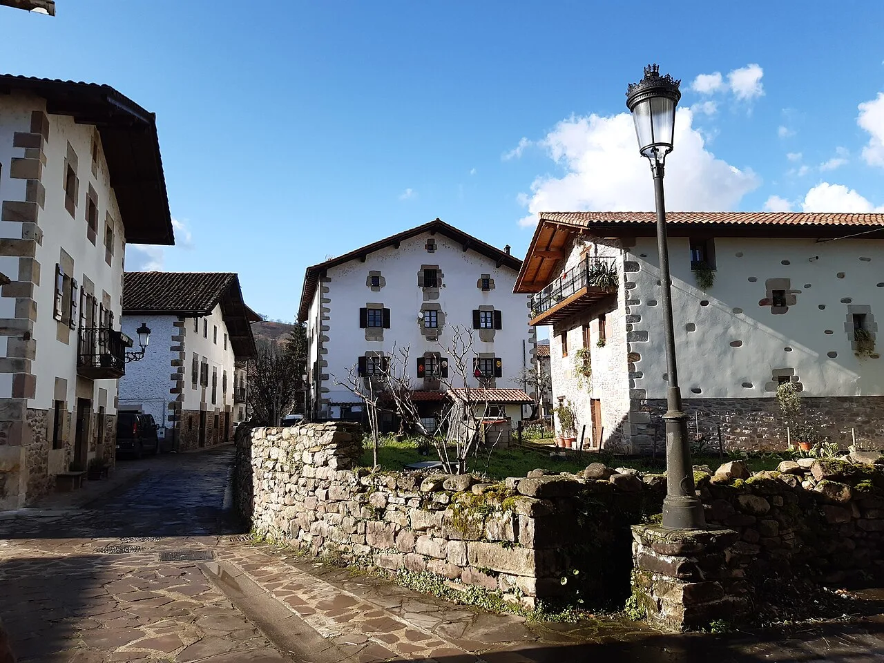 Cobbled streets and traditional houses in Ituren, Navarra.