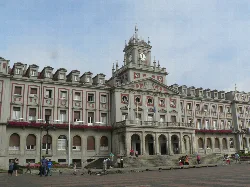 Town hall building with clock and stairs in Ferrol
