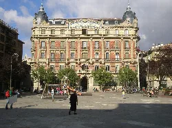 Old building with towers on top in Pamplona.