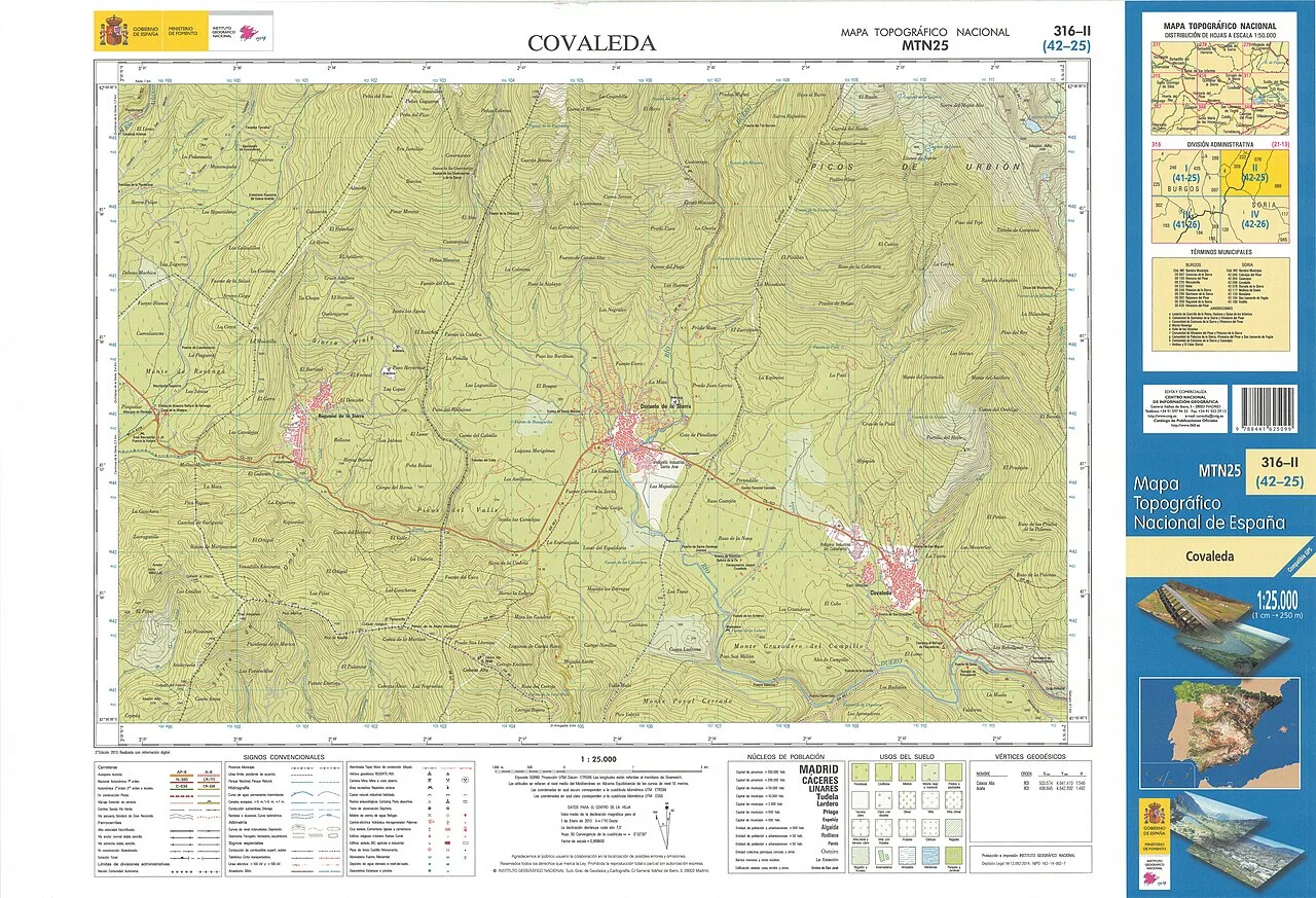 Fragmento 0316c2 del Mapa Topográfico Nacional de España del año 2013 a escala 1:25000 impreso y escaneado a 250 ppp. Se representa Covaleda.