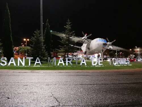 CASA C-212 aircraft at the roundabout in Santa Marta de Tormes.