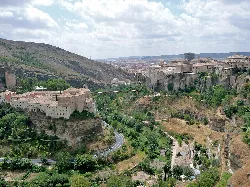 Landscape of Cuenca with hanging houses on a cliff