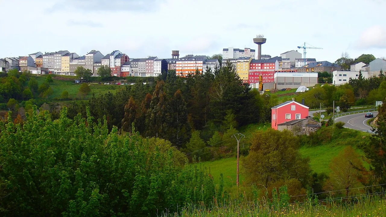 Landscape with buildings and green areas in Fonsagrada, Lugo.