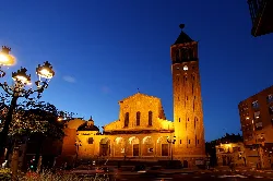Parish church of Sant Jaume in Mollerussa illuminated at night.