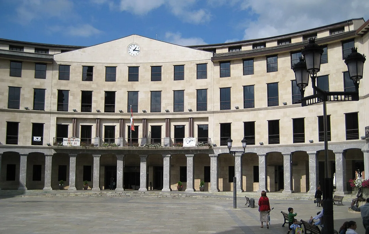 Town hall building with modern facade and clock in Álava.
