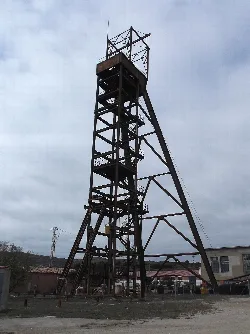 Mining headframe metal structure at the museum in Andorra, Teruel.