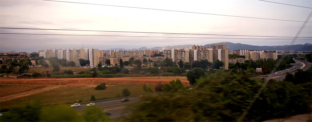 Apartment blocks and cloudy sky in Badía del Vallès.