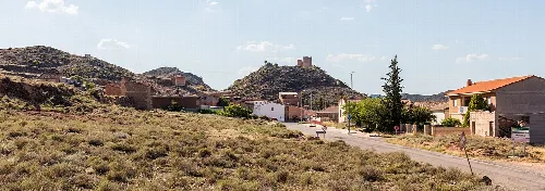 Houses and hills in Arándiga, Zaragoza, Spain.