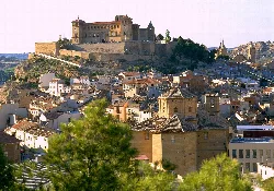 View of the castle and old town of Alcañiz from below.
