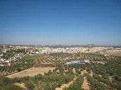 Panoramic view of Casariche from Cerro Bellido with fields and olive groves.