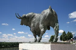 Estatua de un toro de lidia de gran tamaño en Tordesillas.