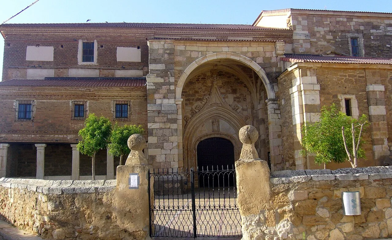 Façade of the church of St. Cecilia in Espinosa de Villagonzalo, Palencia, Spain.