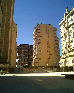Modern and old buildings in Zizur Mayor, Navarra.