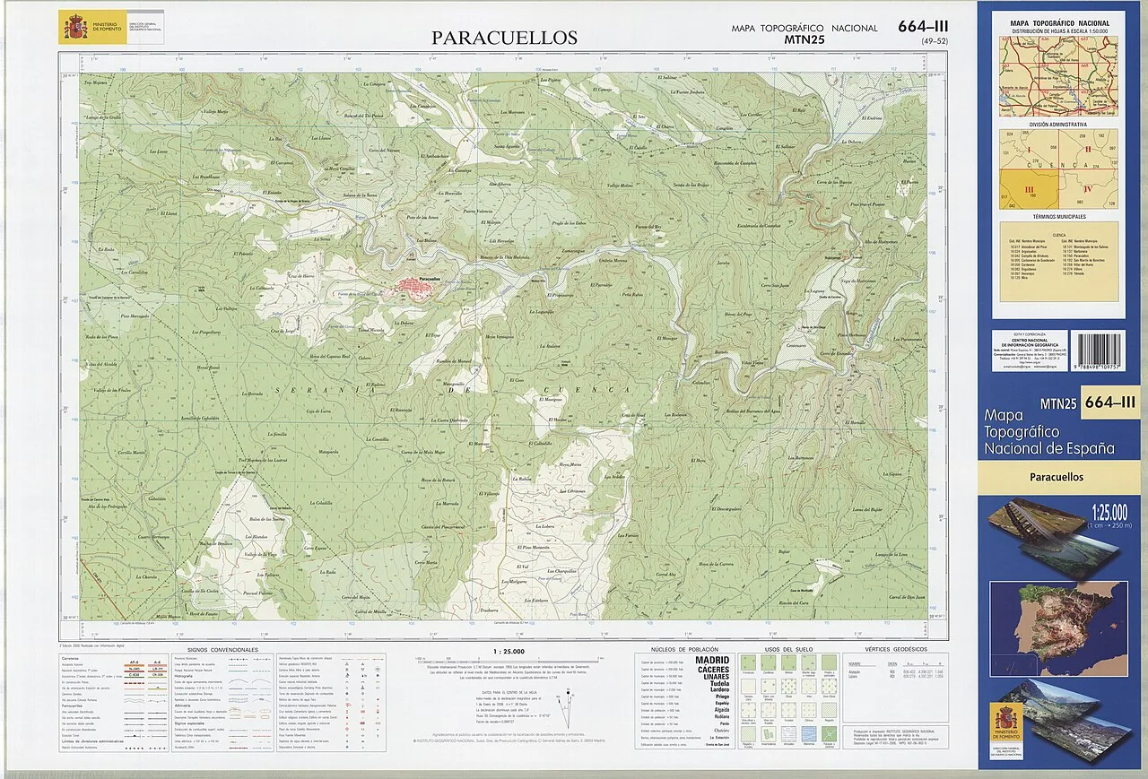 Fragmento 0664c3 del Mapa Topográfico Nacional de España del año 2006 a escala 1:25000 impreso y escaneado a 250 ppp. Se representa Paracuellos.