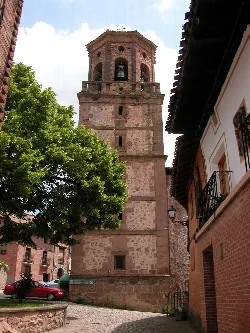 Brick tower of the Church of El Salvador in Pedroso, La Rioja.