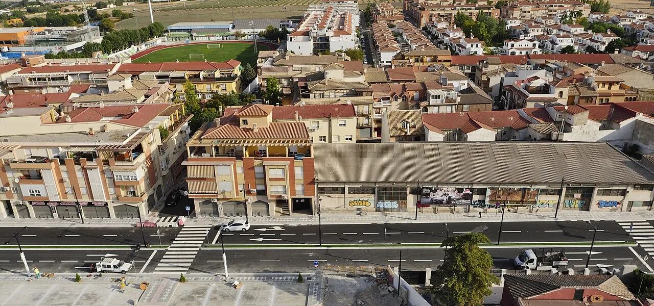 Aerial view of Villasol and the Sports City from the Avenida de Nuestra Señora de los Dolores.