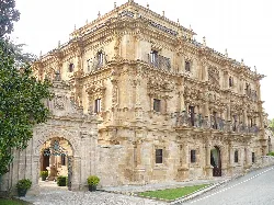 Stone palace with windows and balconies in Villacarriedo, Cantabria.