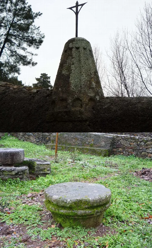 Steinrollo mit Kreuz an der Spitze in Descargamaría.