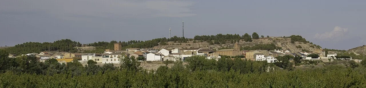 Landscape with houses and hills in Sartaguda, Navarra.