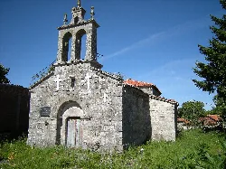 Stone church with bell tower in Antas de Ulla, Lugo, Galicia.