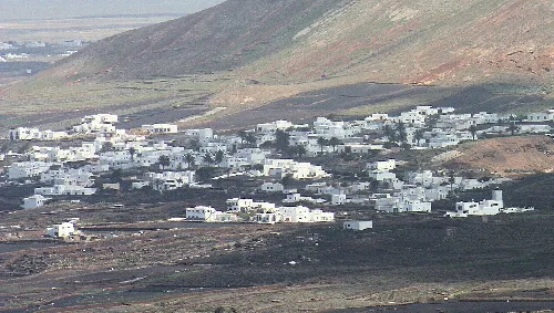 Tinajo, view from Caldera Blanca to Tinajo and to Montaña Tinache