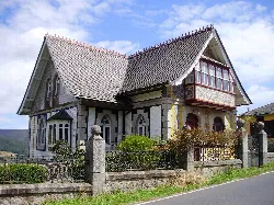 Traditional style house with tiles and wood in Boal, Asturias.