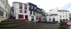 Historic buildings and stone stairs in Fernán Pérez de Andrade Square in Betanzos.