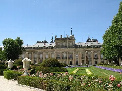 Royal palace with gardens and fountains in La Granja de San Ildefonso.