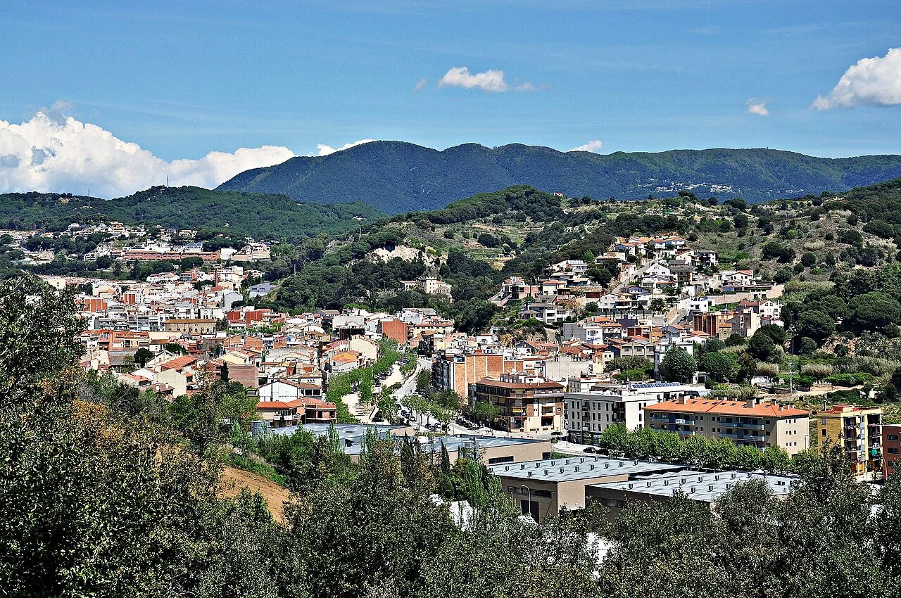 Vista panorámica del pueblo con casas y montañas.