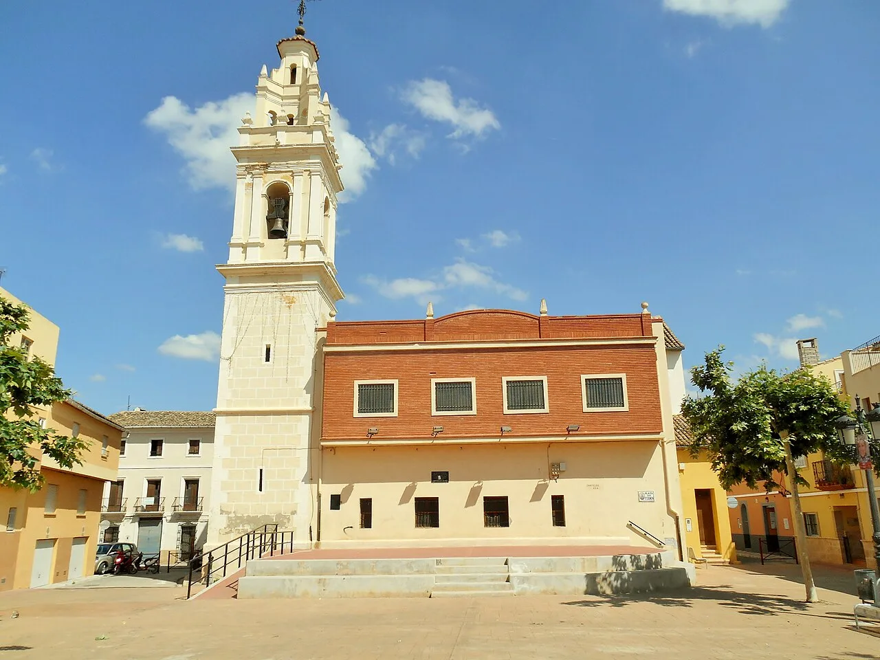 Church and tower in the main square of Señera, Valencia.